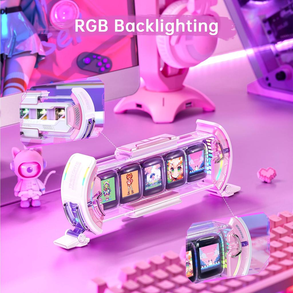 Divoom Times Gate Desk Stylish Digital Pixel Art App 5 Customizable RGB Game Room DIY Desk Pink Clock, Design, Controlled, Screens, Wi-Fi