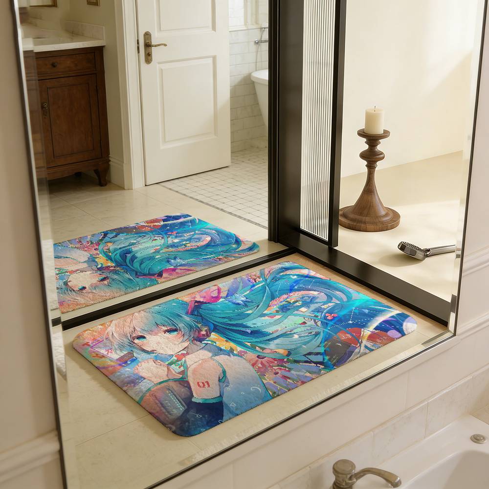 Music H-Hatsune Girl M-Mikues Room Mats Retro Multiple Choice Living Room Kitchen Rug Non-Slip Welcome Rug