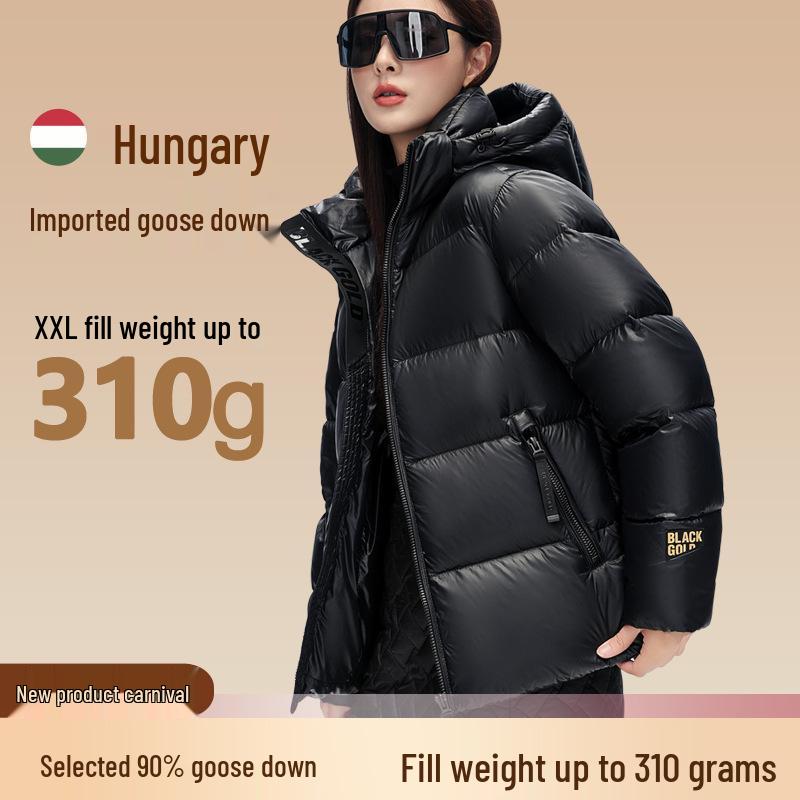 

Женская длинная черная золотая куртка на гусином пуху - 2025 Толстое пальто оверсайз унисекс длиной ниже колена L