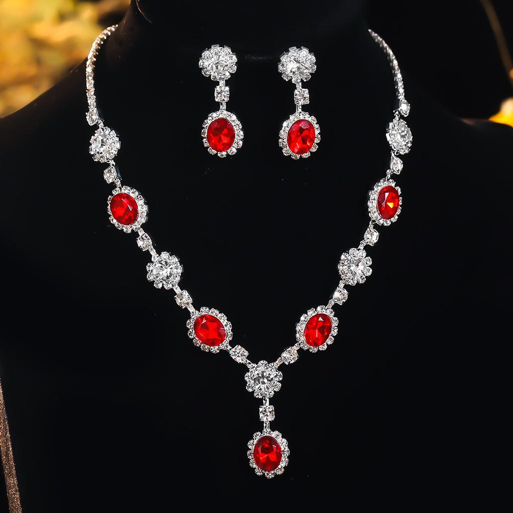 Luxury Dinner Sparkling Rhinestone Necklace Earrings Set, High-end Necklace Earrings, Bridal Jewelry