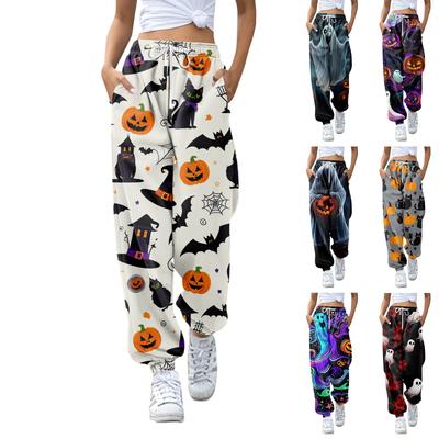 Damenmode Halloween Lockerer Kordelzug in der Taille Einfarbig Lässige Sporthose