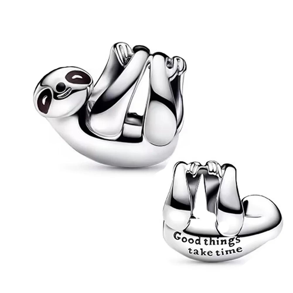 Copper Cute Animal Hanging Sloth Charm Fit Original Bracelet Charm Women'S Black Enamel Craft Jewelry Gift