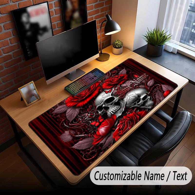 Skull Gothic Theme Custom Mouse Pad Personalized With Name Text Customized Desk Mat For Office Home Decor