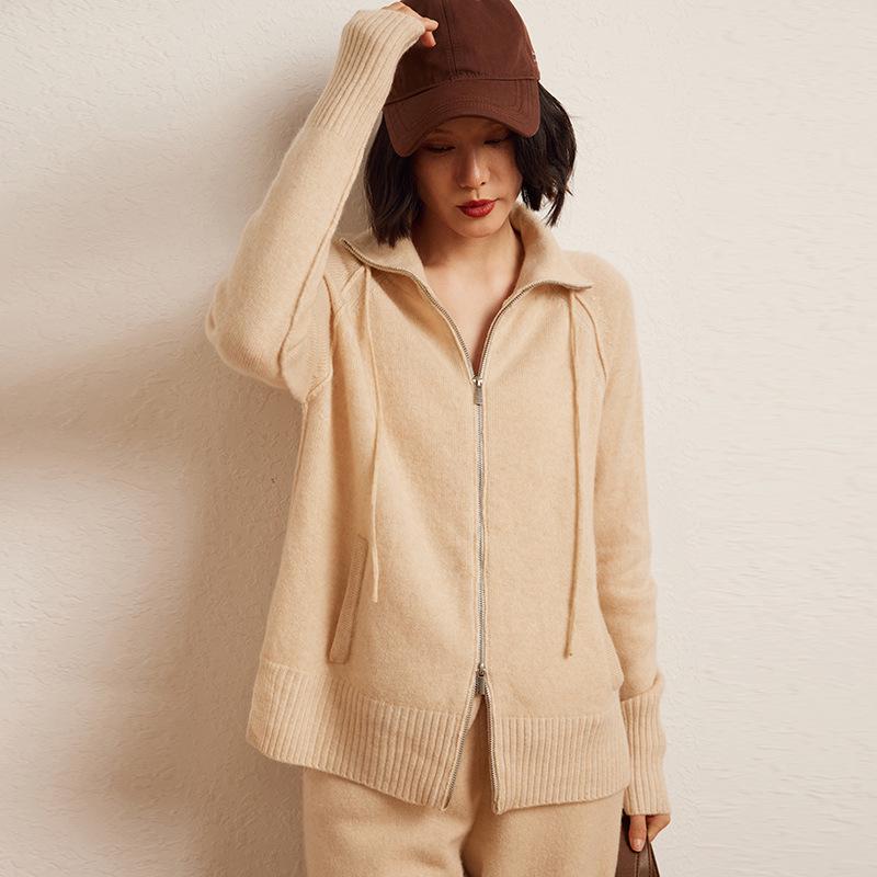 

Элегантная кашемировая куртка на молнии с высоким воротником - женский трикотажный топ с длинными рукавами, приталенного силуэта One Size