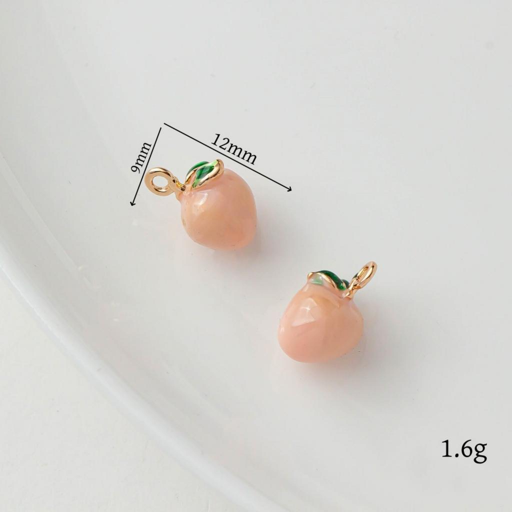 2 PCs Brass Charms 18K Gold Plated Fruit Enamel Pomegranate Peach Strawberry Apple Pendants For DIY Necklace Jewelry Making