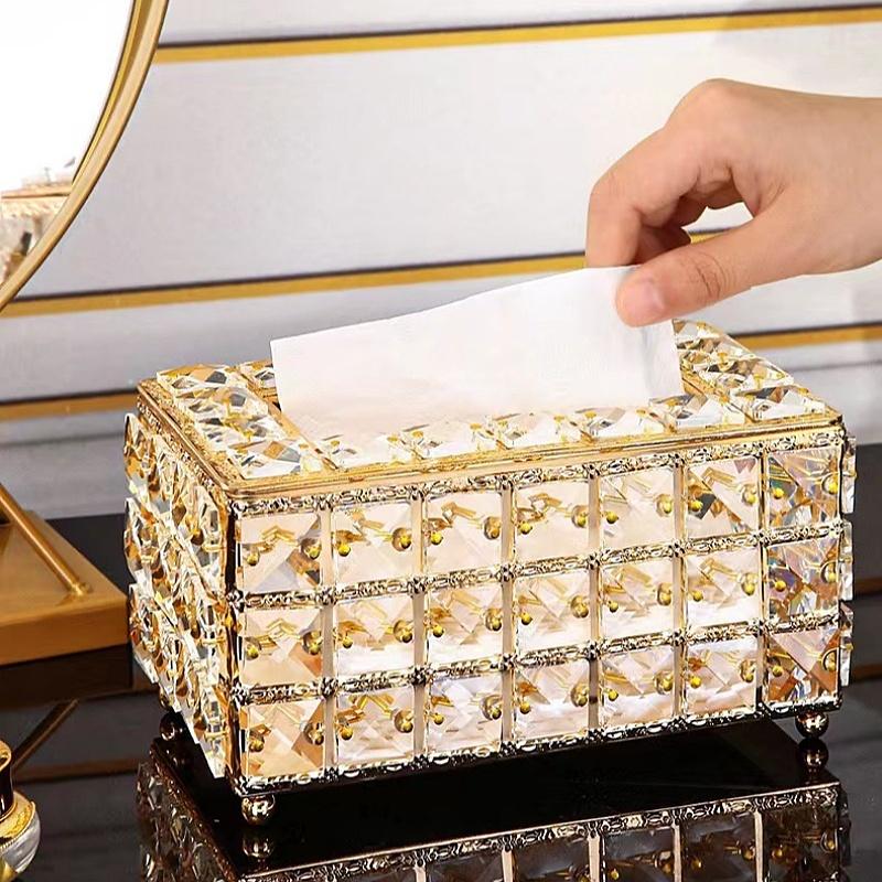 European Style Metal+crystal Tissue Box with Removable Tissues Suitable for Home Living Room Bedroom Bathroom Hotel Room