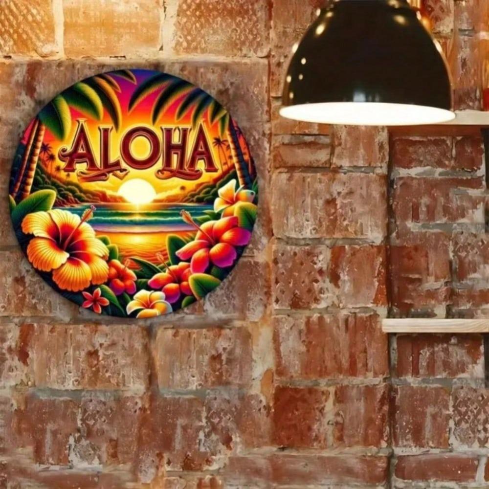 Vintage Tropical Beach Sunset Metal Tin Sign Aloha Wall Decor for Home