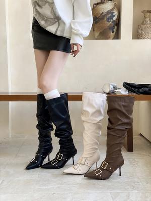 Otoño e invierno 2025 nuevos botines de tacón alto fino de punta, tacón alto, temperamento, finos, moda francesa, belleza sexy, celebridad de internet femenina, botas