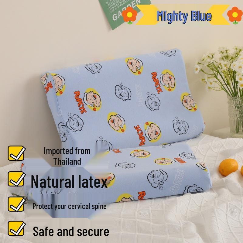 Thailand Latex Pillow Core for All Seasons – Cartoon Design with Cotton Knitted Pillowcase for Students and Babies
