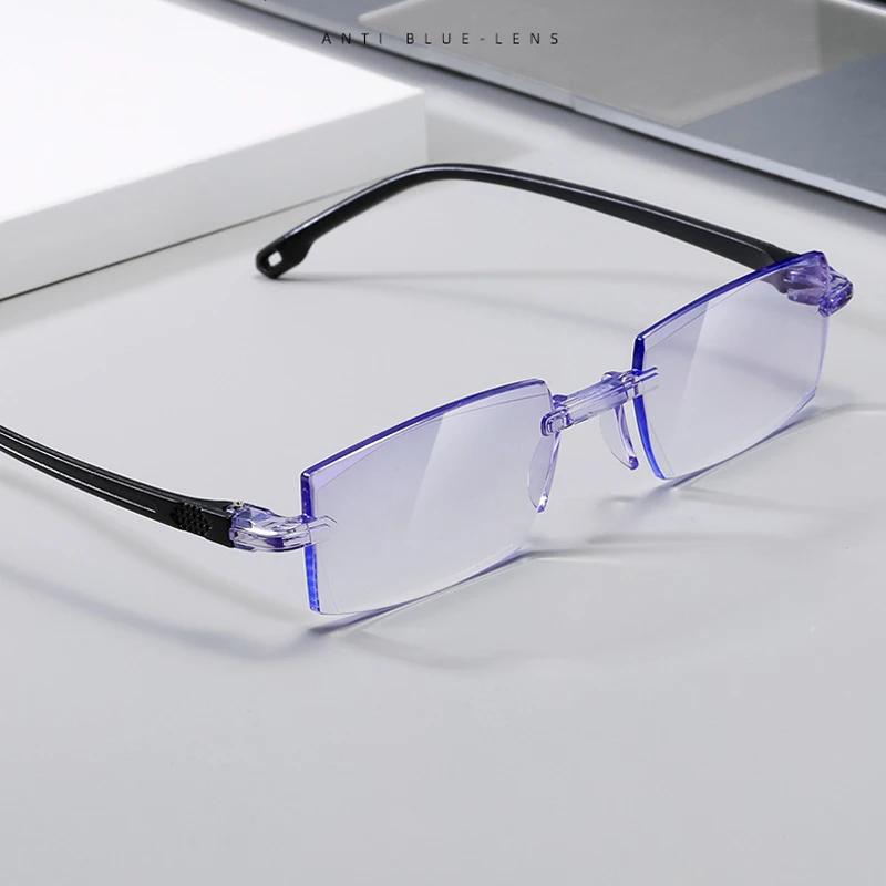 Unisex Diamond-Cut Reading Glasses Ultralight Rimless Presbyopia Eyeglasses Luxury Blue Light Blocking Eye Protection Eyewear