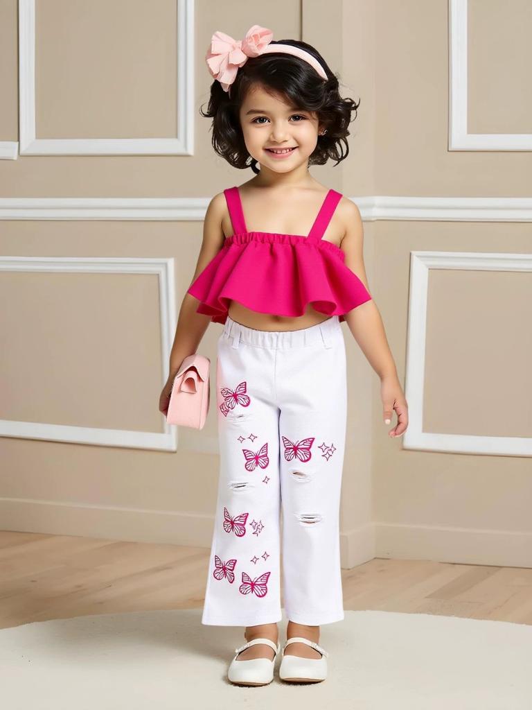 Trendy Cami Top & Printed Jeans Two-Piece Set