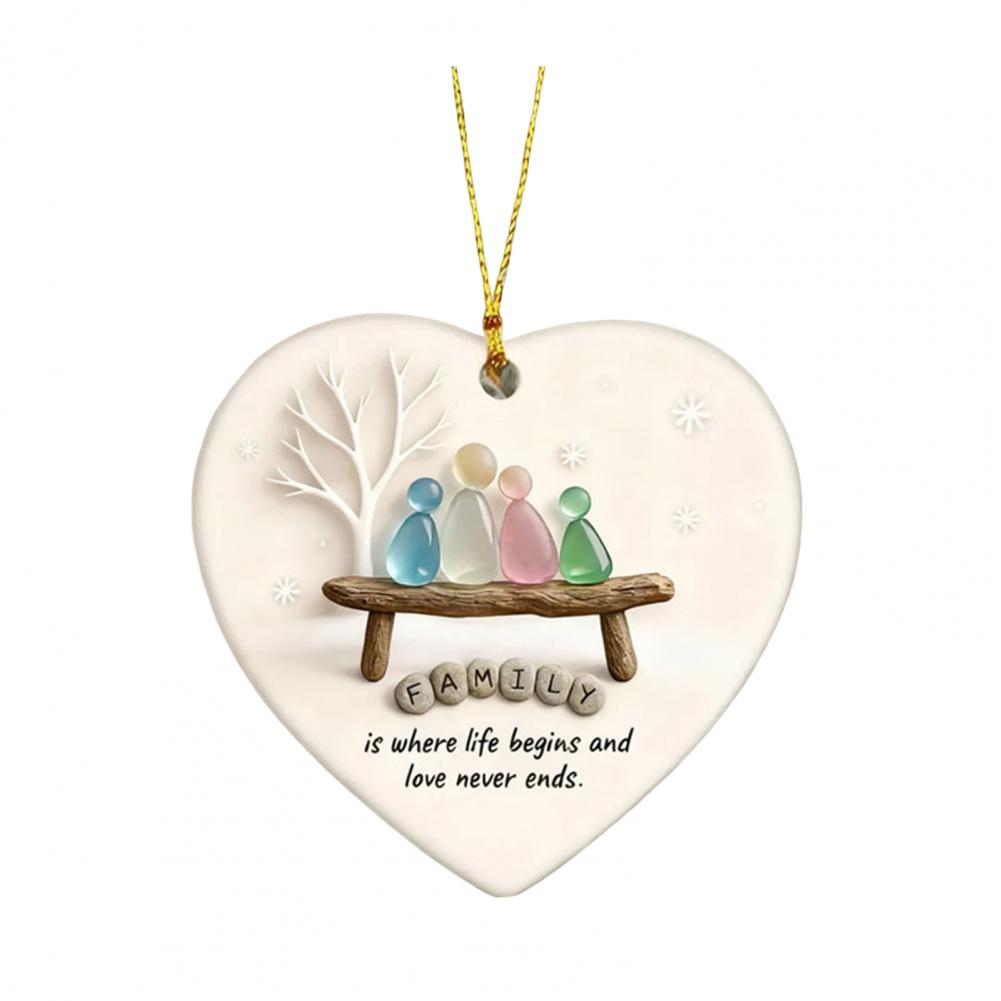 Heart-Shaped Sea Glass Family Ornament Handmade Sea Glass Art Heart Ornament Christmas Tree Home Decor Party Pendant Ornament