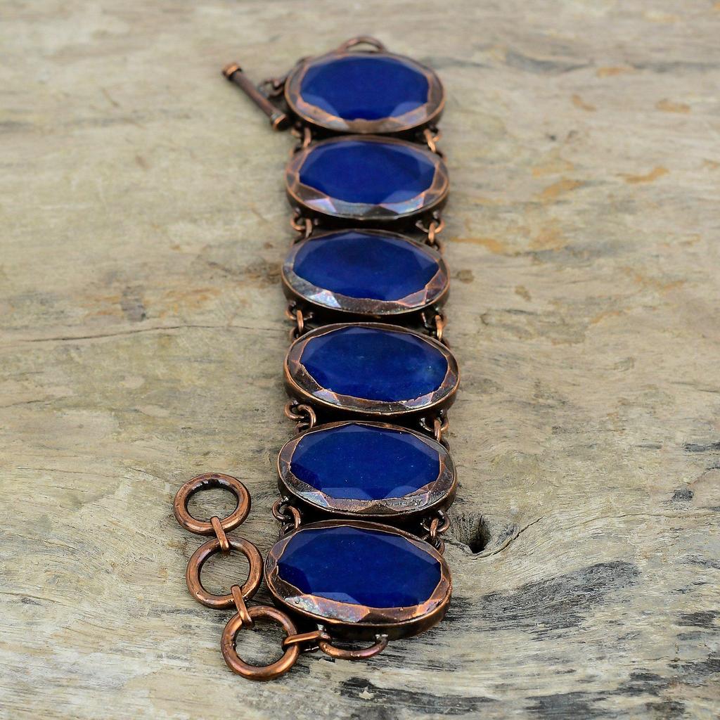 Faceted Blue Sapphire Bracelet Electroformed Copper Gemstone Bracelet Adjustable Chain Bracelet Handmade Bracelet Copper Jewelry For Gifts