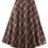 Women's Retro Wool Plaid Midi Skirt Autumn Plus Size Slim-Fitting A-Line Skirt for Pear Body Shape