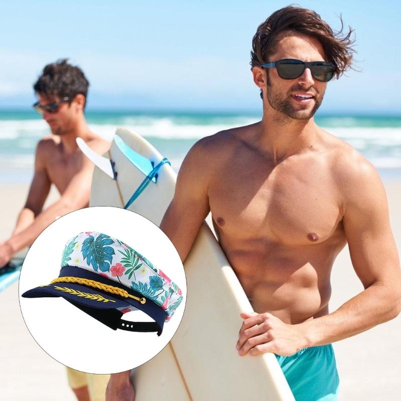 Adjustable Skippers Cap For Sailing Adventures And Costume Parties Breathable Polyester Unisex Design With Floral Embroidery