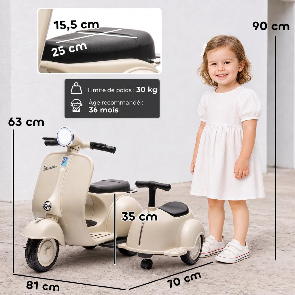 Licensed VESPA Electric Motorcycle for Children, 6V, Ages 3+, Cream