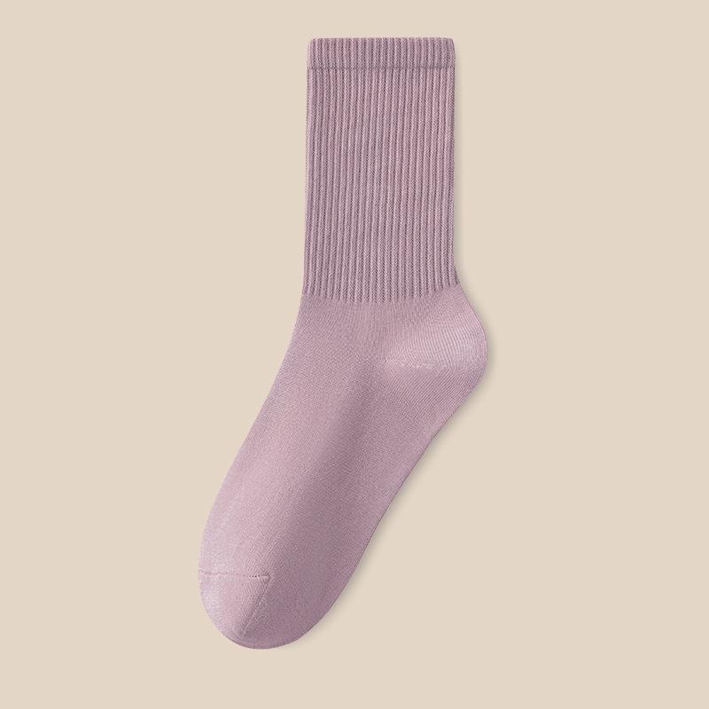 Female Spring and Autumn Leisure Pure Color Cotton Anti Pilling Tube Socks