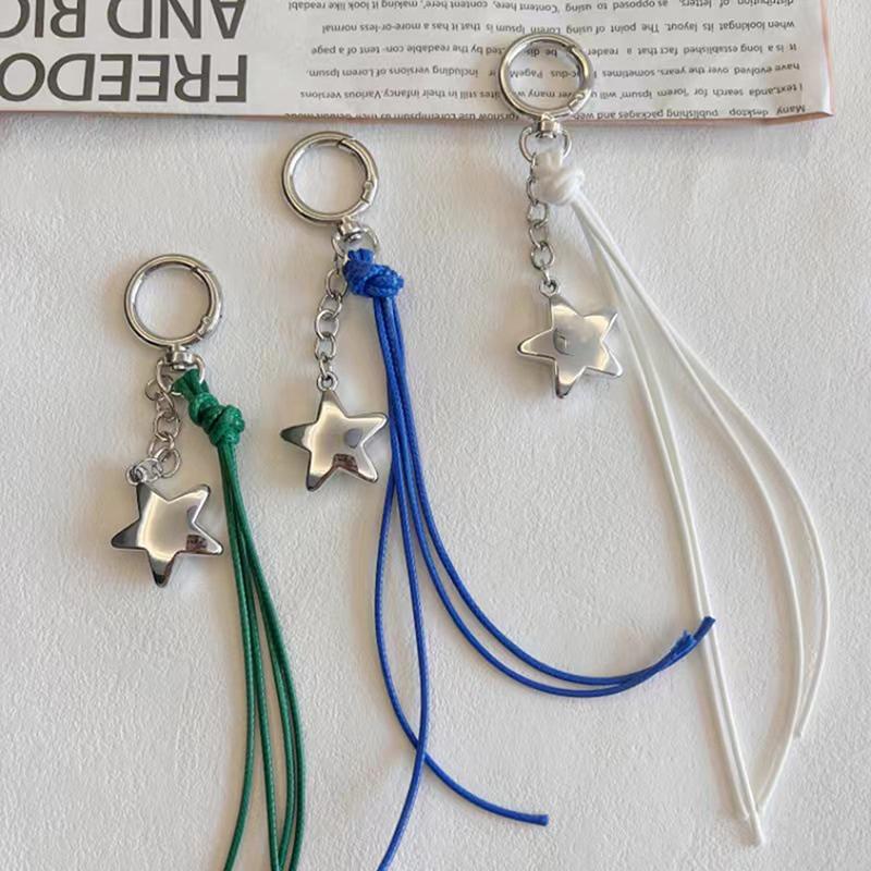 Leather Braided Rope Keychain Star Charm Pendant Keyring  Simple All-Matching Bag Decoration Jewelry Accessories