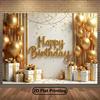 2D Luxury Gold Birthday Backdrop, Glitter Balloon & Gift Background Cloth