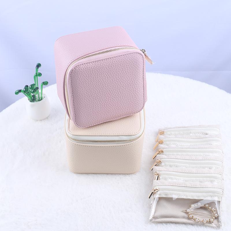 Leather Jewelry Organizer Box with Separate Bag Necklace Earring Storage Box Modern Creative Portable Travel Women's Jewelry Ornaments Packaging Case