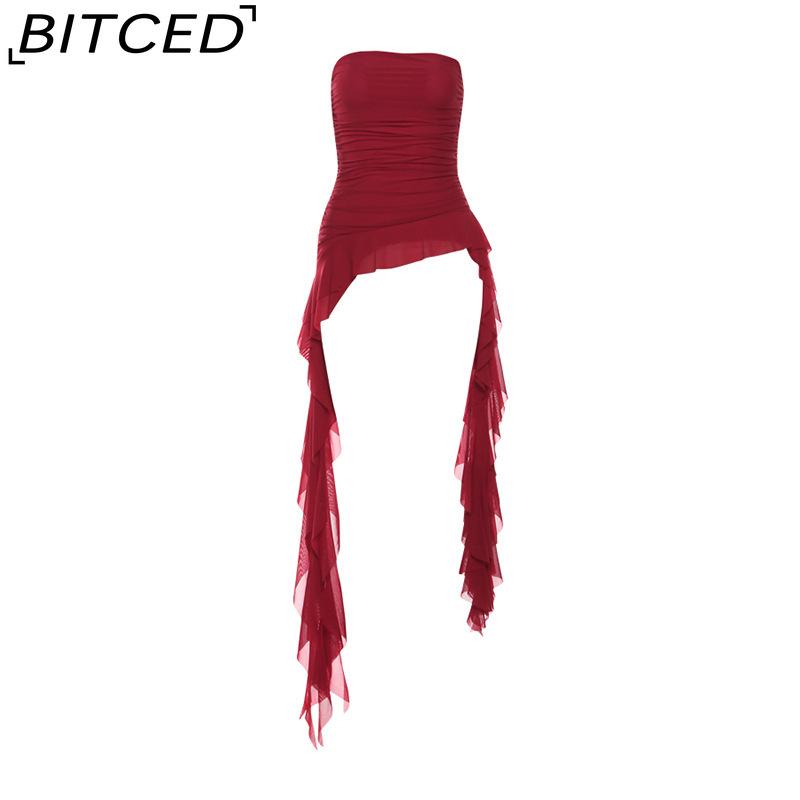 BITCED Spring Women's Solid-Colour Slim-Fit Streetwear Off-the-Shoulder Sleeveless Pleated Top