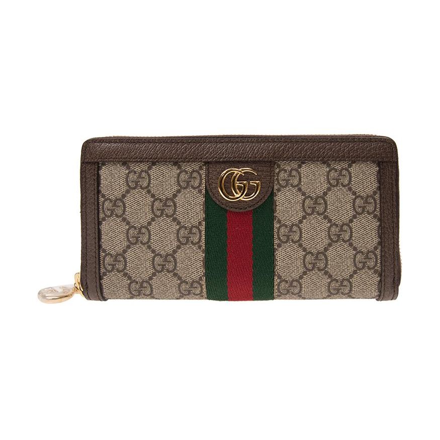 Gucci Portafoglio Unisex Lunga Cerniera Tela e Pelle con Striscia Logo Ophidia Marrone Ebano 523154-96IWG-8745