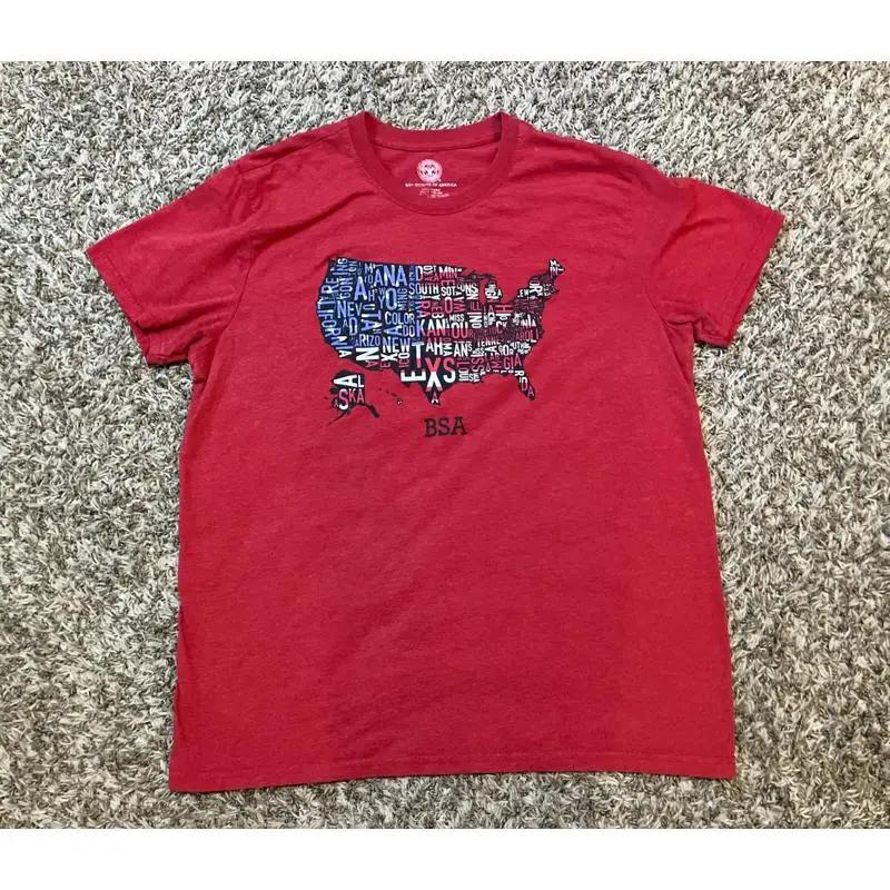 Vintage Boy Scout T Shirt Adult XL Red BSA America US States Map Flag Spell Soft