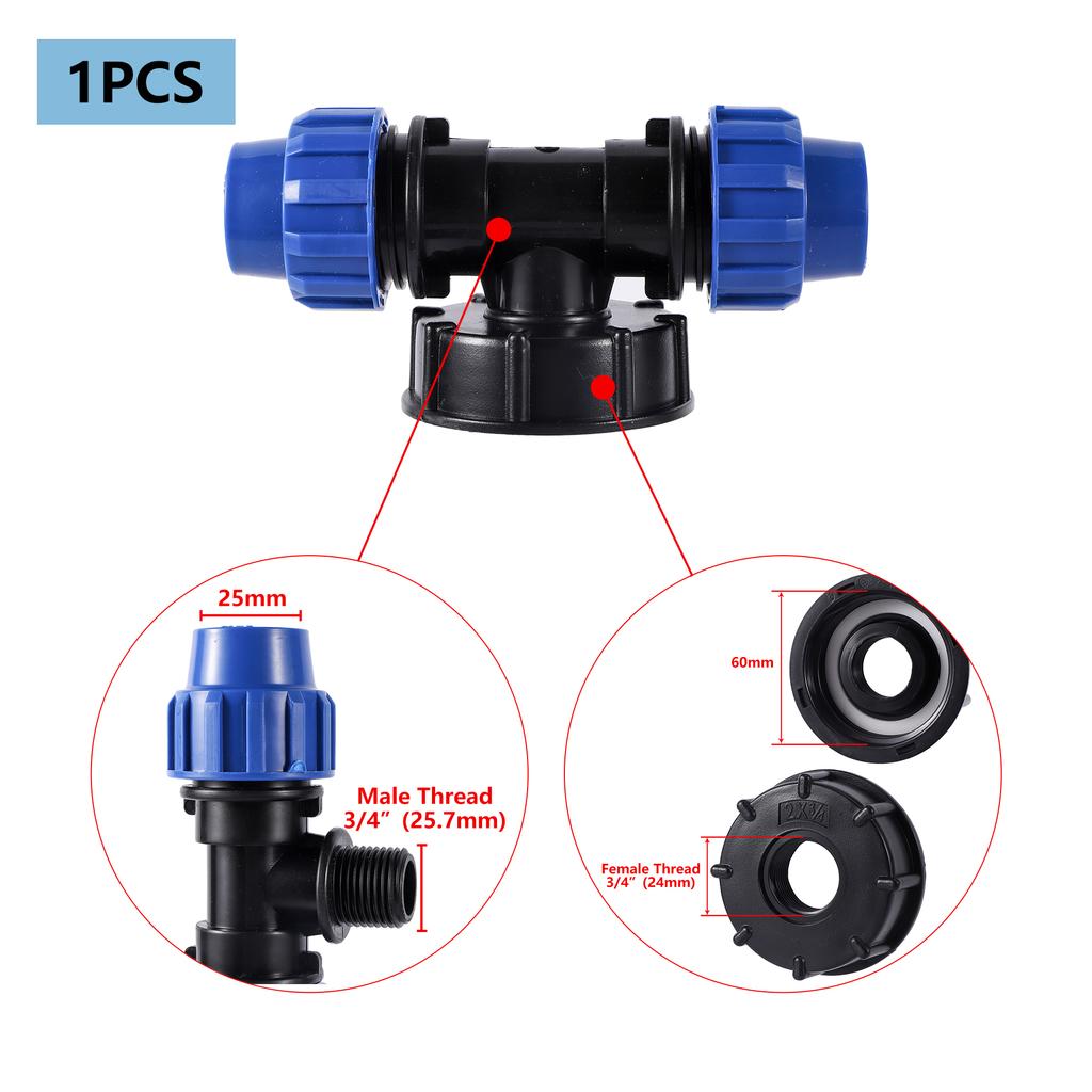 IBC Tank Fitting 20/25/32mm S60 IBC Tank Reducer Tee to Garden Irrigation Watering Adapter Garden Water Connector