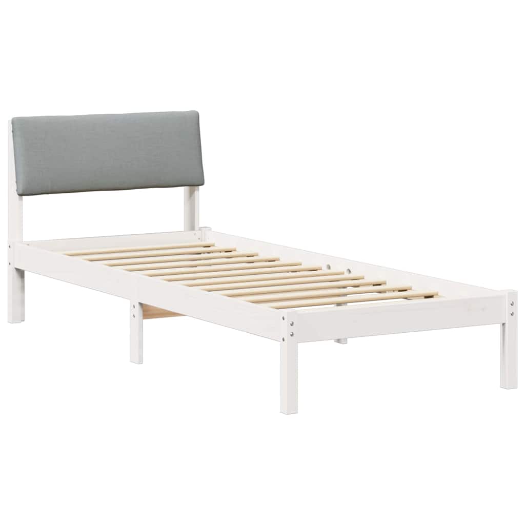 Bed Frame in White and Light Grey 75 x 190 cm Solid Pine Wood