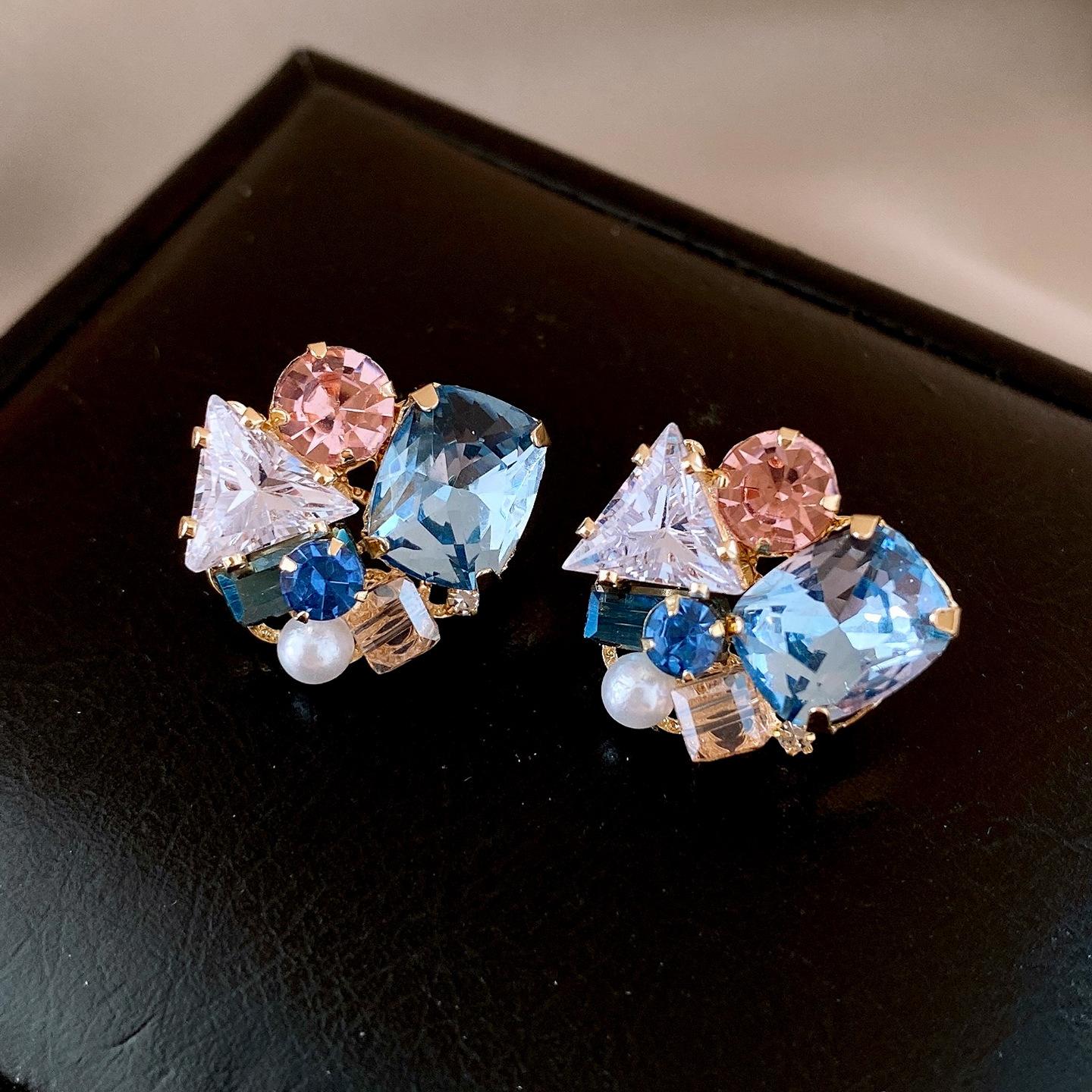 Французские Изысканные Неправильной Формы Цветные Алмазные Серьги-Гвоздики Простые Серьги