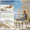Garden Chair With Ottoman PE Rattan Egg Shape Basket Chair With Long And Thick Cushions Metal Frame Beige