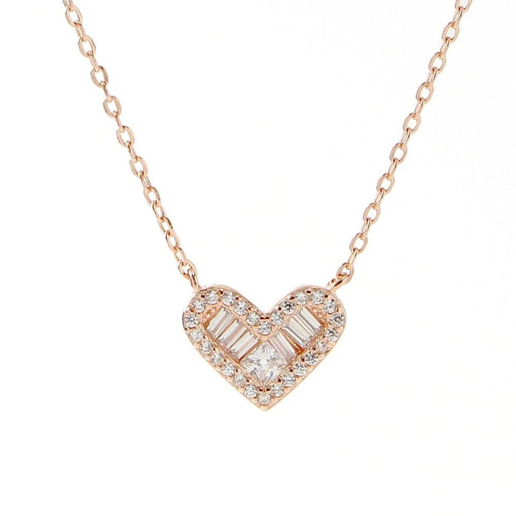 925 Silver Gold Plated Shiny Heart Necklace