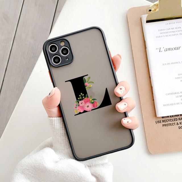 Black Letter Flower Matte Phone Case For iPhone 15 12 14 Pro Max Cases For iPhone 11 13 pro Back Cover fashion Shell Coque