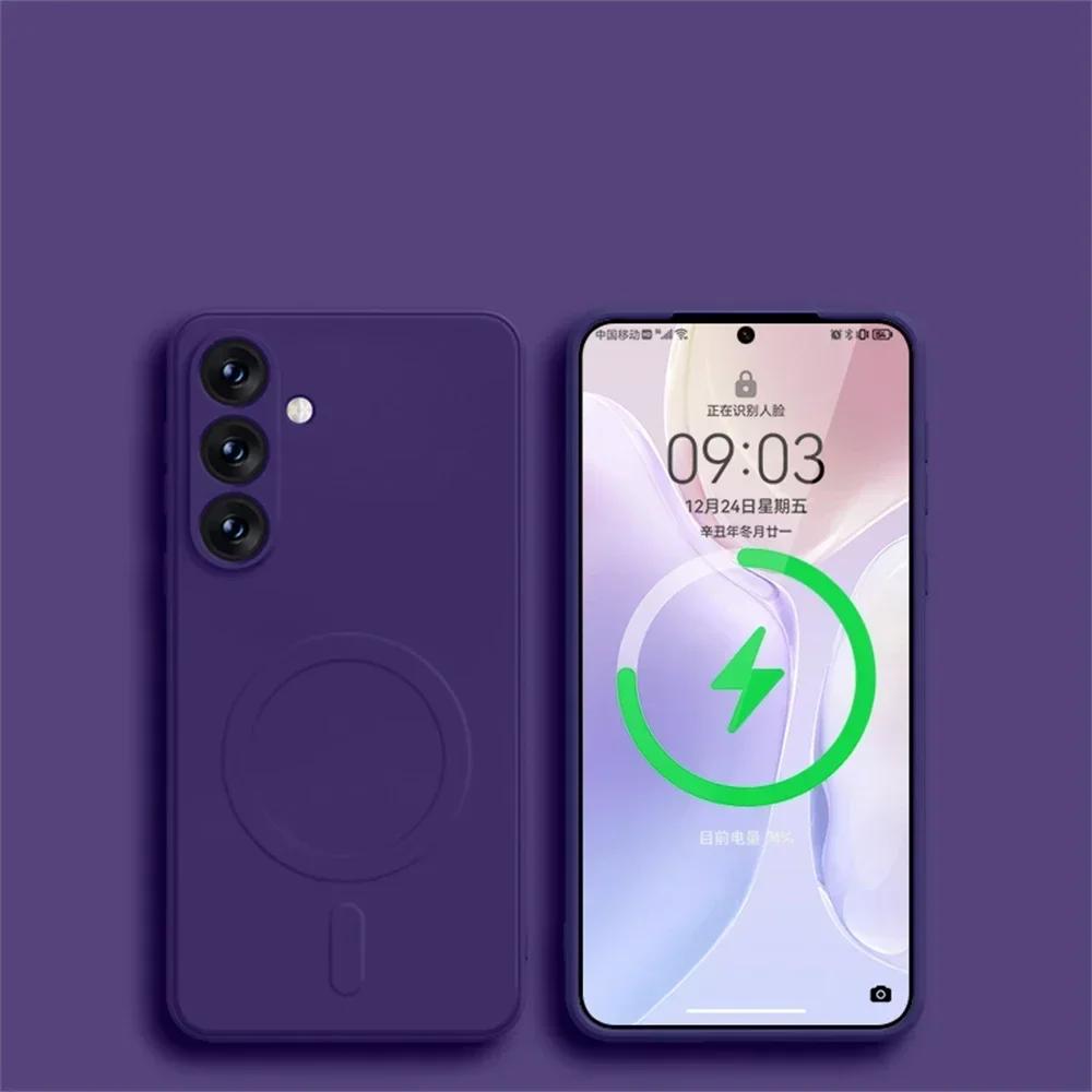 Magnetyczne Etui do Bezprzewodowego Ładowania Magsafe Dla Samsunga Galaxy S26 S25 S24 Ultra S23 S22 S21 A55 A15 A35 A05 Pokrowiec z Płynnego Silikonu