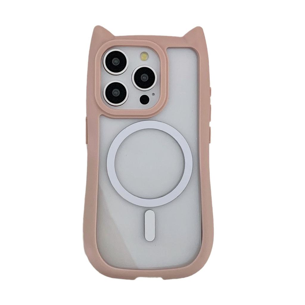 Cat Ear Magnetic Suction Suitable for Apple 16Pro Mobile Phone Case Transparent Iphone15 Silicone Acrylic Anti-fall Hard I14