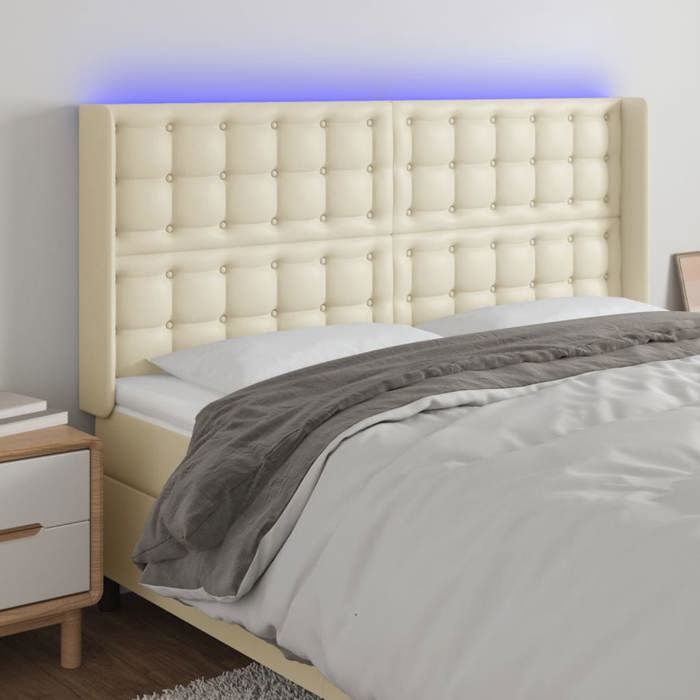 Tête de lit - MAISON EXCLUSIVE - 163x16x118/128 cm - Similicuir crème - LED découpable - Hauteur réglable