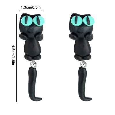 Brincos de Animais 3D de Argila Polímerica de Desenho Animado Feitos à Mão Gato Fofo