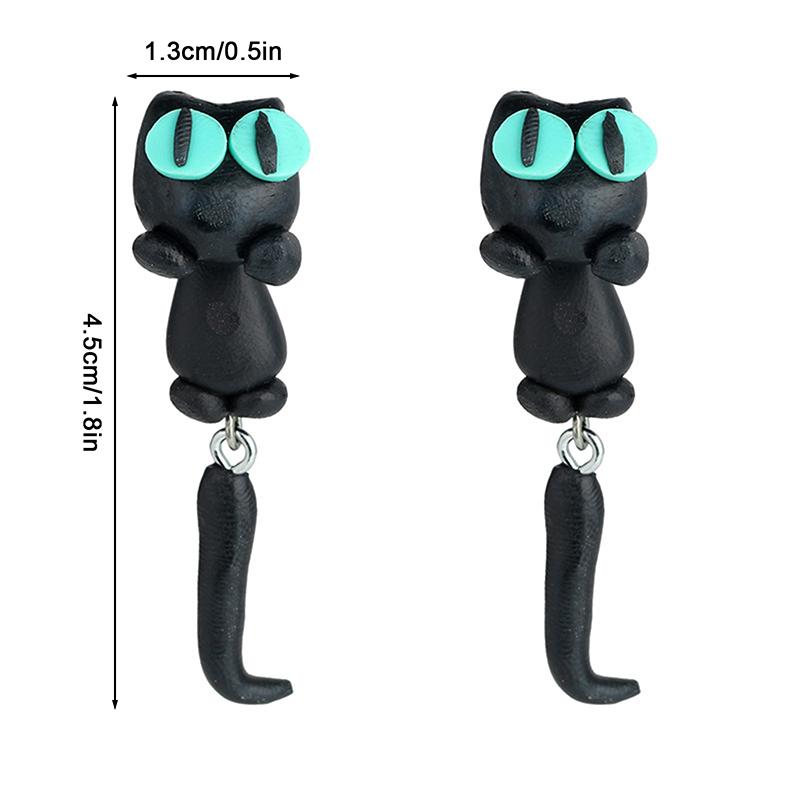 

Handmade Cartoon 3D Polymer Clay Animal Earrings Cute Cat Stud A
