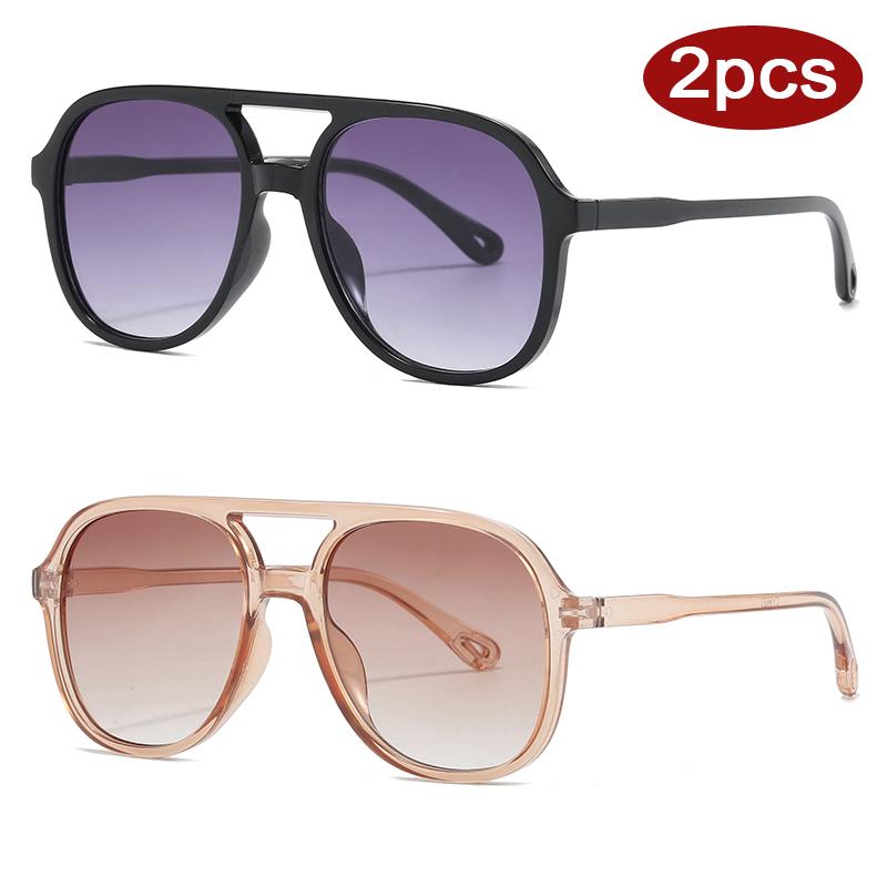 

2Pcs Fashion Double Bridge Women Sunglasses Large Frame Colorful Gradient Eyeglasses Outdoor Personalized Glasses Unisex