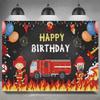 Firefighter Firetruck Theme BackgroundRed Fire Truck Children Boy Birthday Party Decor Baby Shower Photography Backdrop Props