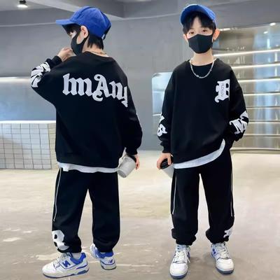 Herbst Kinder Jungen Kleidung Set Buchstaben Bedruckte Sweatshirts Pullover Oberteil und Hosen Unterteil Anzug Teenager Langarm Trainingsanzüge