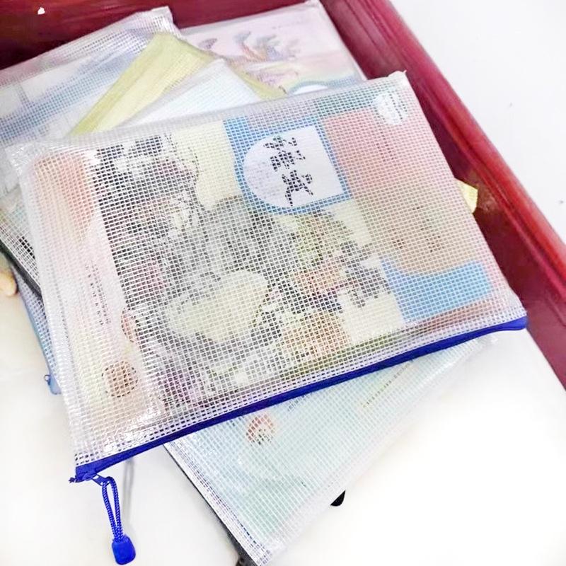 A4 Grid Zipper Bag, File Bag, Transparent Hand-held Storage Bag, Student Stationery Bag, Office Supplies Side-padded Bag