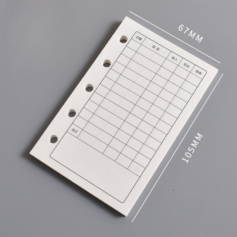 Die Innenseite des M5 Notizbuchs Die leere vertikale Linie des A8 Loseblatt-Kernquadrats und der Wochenplan Eine Seite pro Tag zum Eintragen