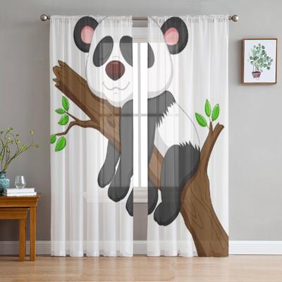 Schlafender Panda Cartoon Luxuriöse Chiffon Transparente Vorhänge für Wohnzimmer Schlafzimmer Dekoration Fenster Voiles Tüllvorhang