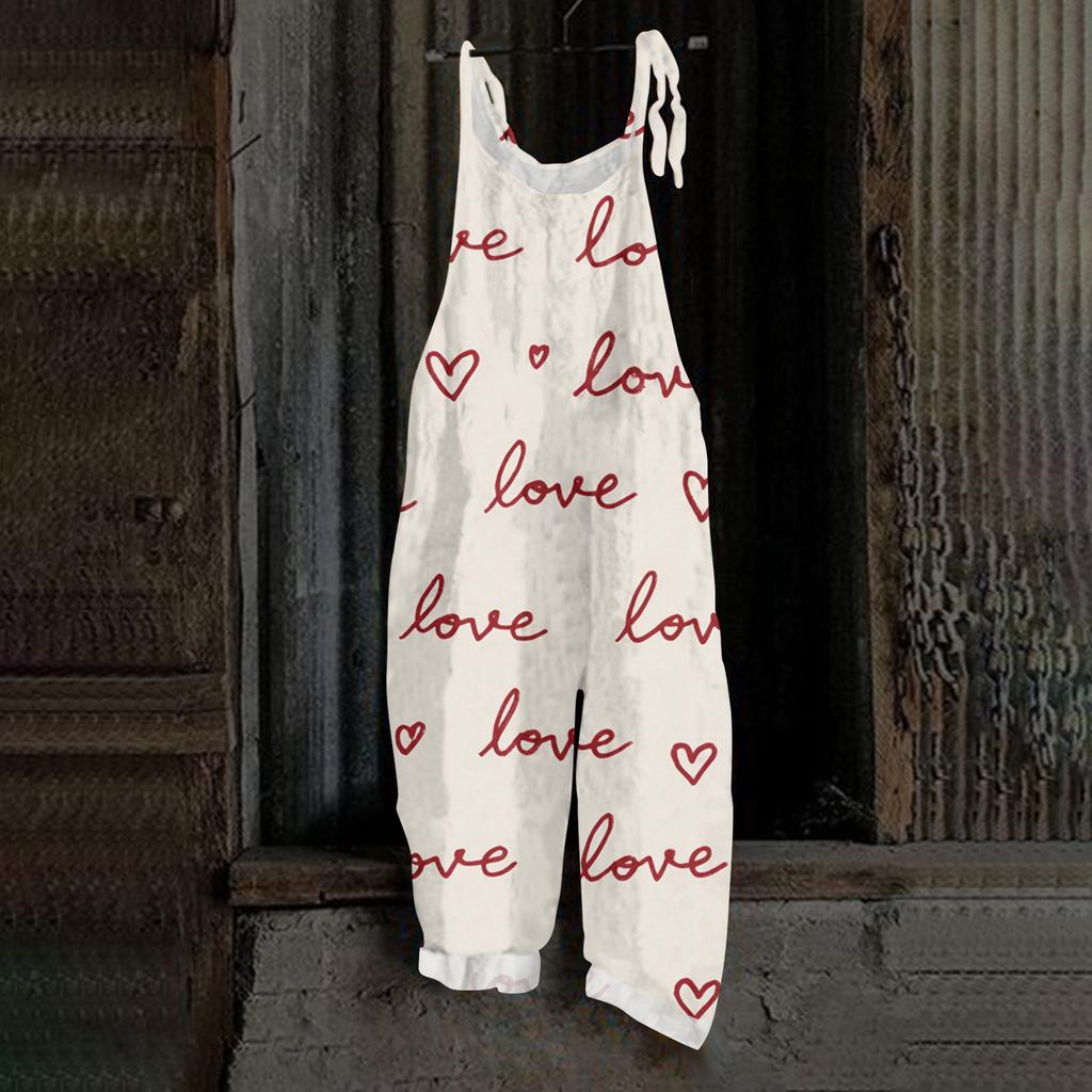 Damen Herzförmiger bedruckter lässiger lockerer Retro-Overall Baumwolle und Leinen Einteiler Hose