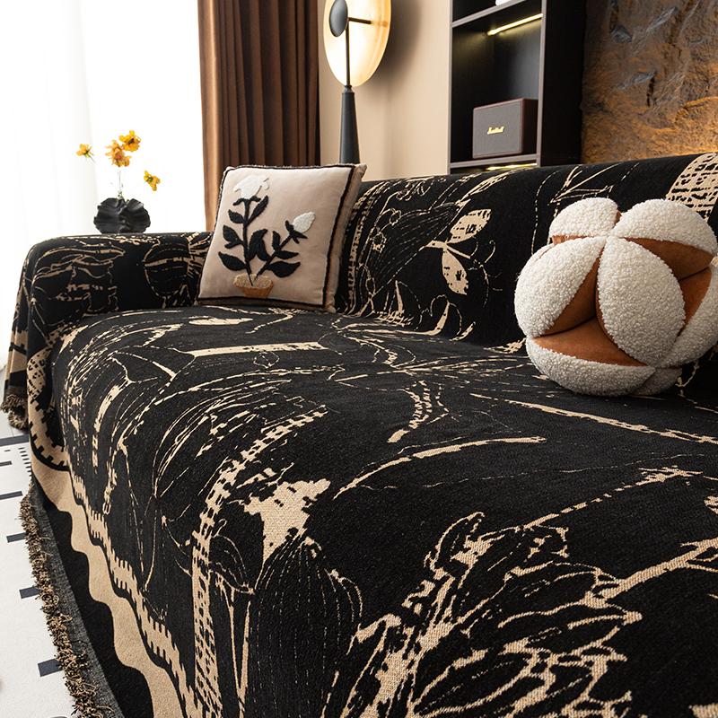Anti Cat Scratching Luxurious Chenille Sofa Covers with Elegant Fringe Texture Heavyweight Cozy Blanket for Home Couch Bed Decor