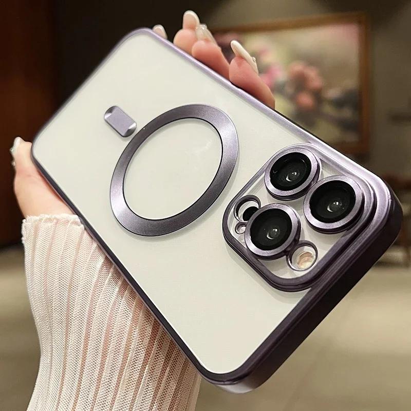 Magnetic Case For iPhone 15 14 13 12 11 Pro Max Plus Fashion Plating Frosted Matte For Magsafe Bumper Cases Cover Funda