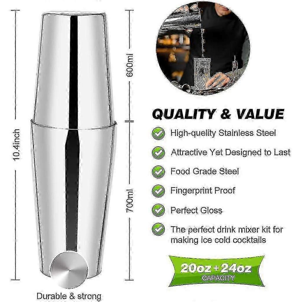 Cocktailshaker Set, Boston Roestvrij Staal Barman Kit Met Acryl Standaard & Cocktail Recepten BooP2025050900141