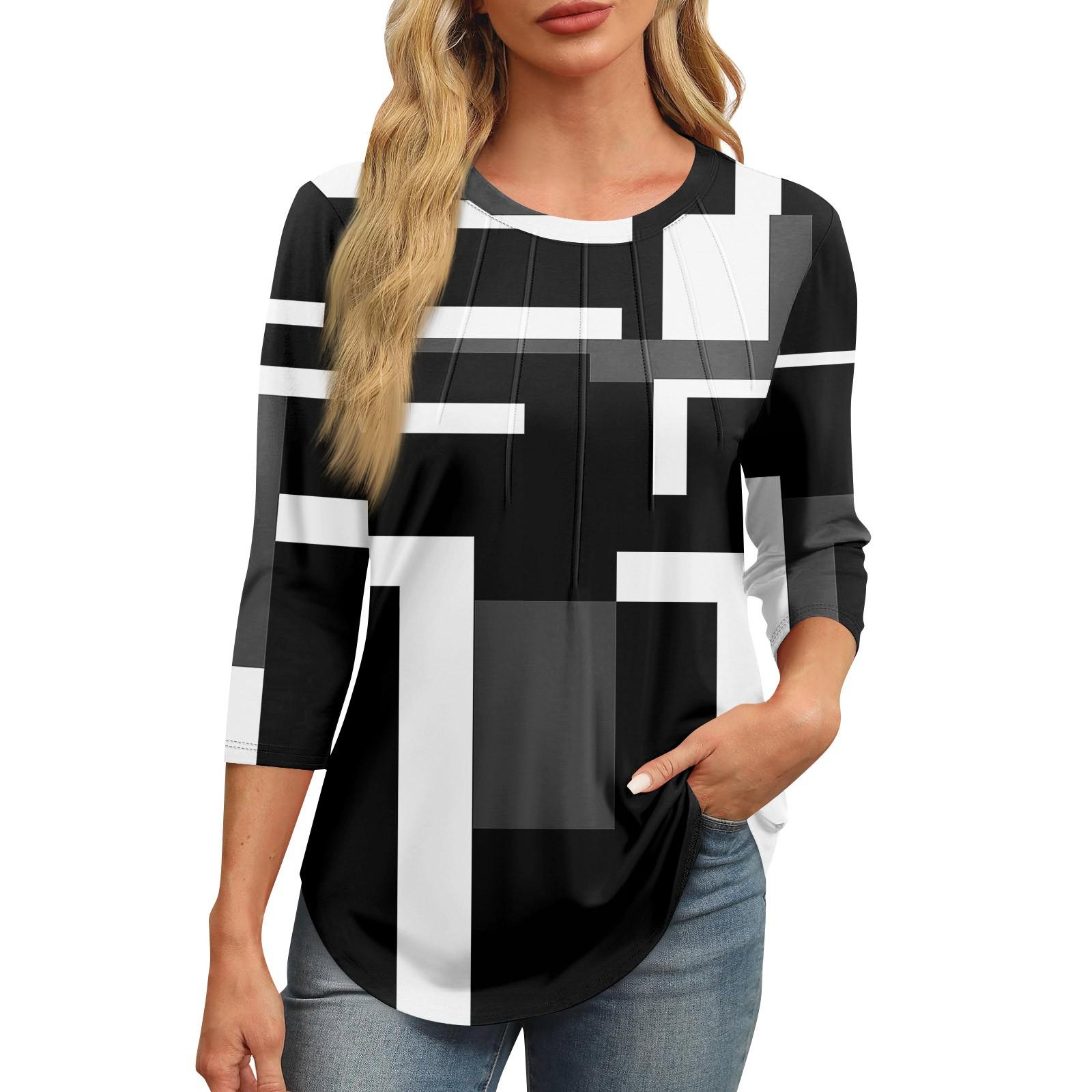 Женская модная футболка с круглым вырезом и рукавом 3/4 с принтом — фото 10