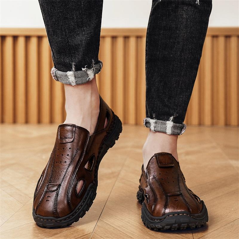 Handmade Summer Men's Sandals Leather Men's Shoes Casual Trekking Sneakers Outdoor Comfortable Breathable Travel Driving Shoes